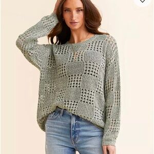 BKE Forest Green Open-Knit Sweater